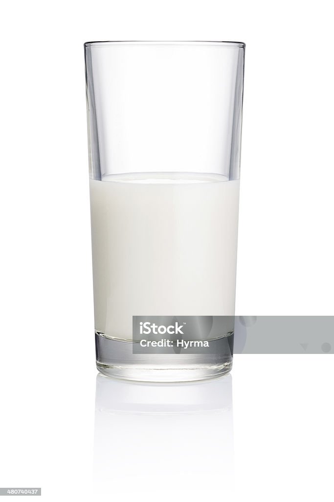Half Glass of fresh milk isolated on white background Half Full Stock Photo