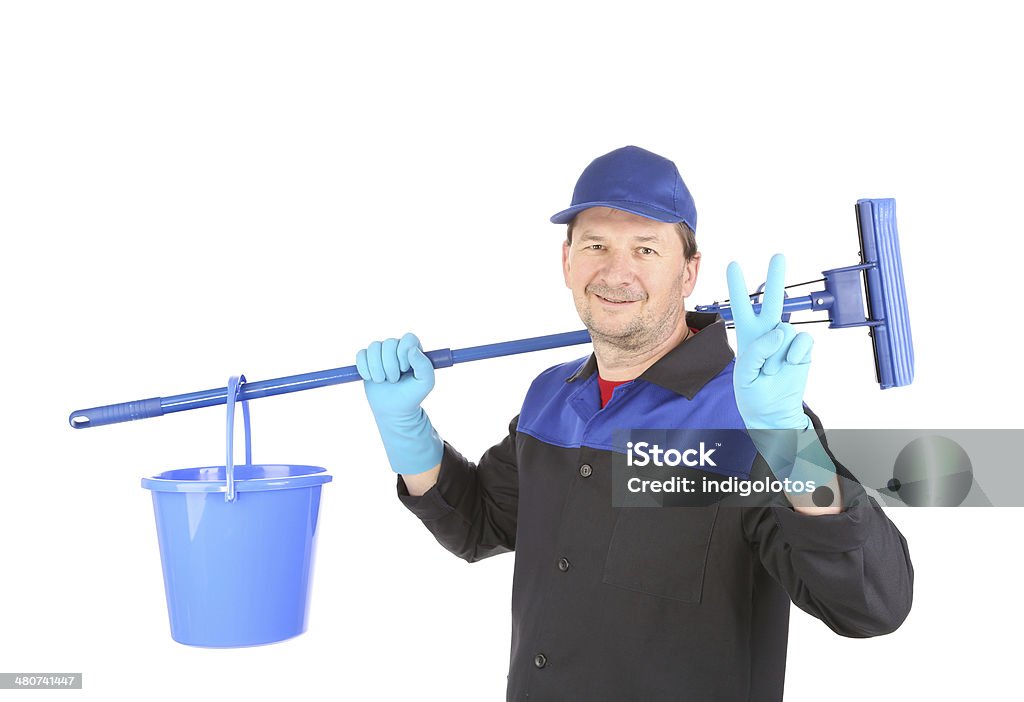 Reinigung mit mop und Eimer. - Lizenzfrei Berufliche Beschäftigung Stock-Foto