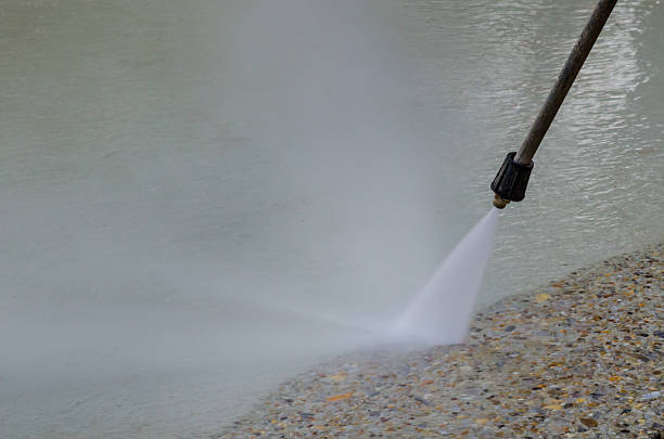 Power Jet Wash of Exposed Aggregate Concrete 2 stock photo