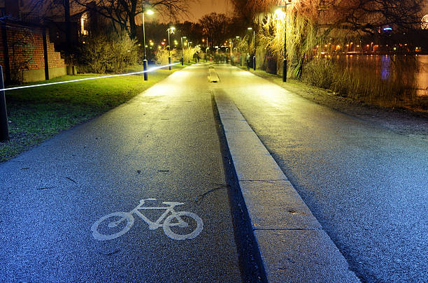 bike path in the park night city, Helsinki, Finland