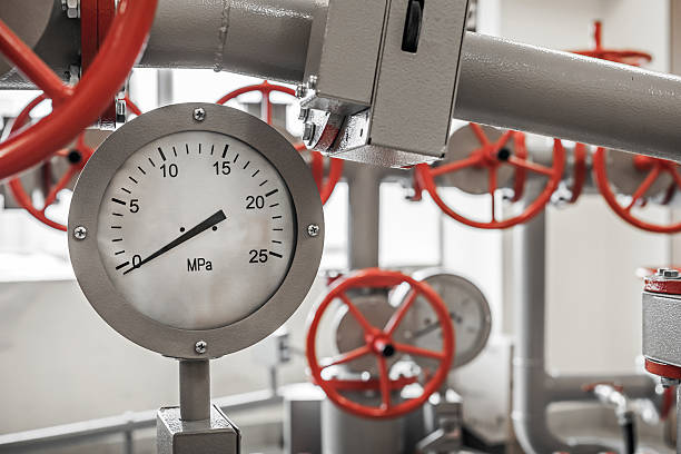 istock Valves and manometers on Industrial pipeline system 480749061