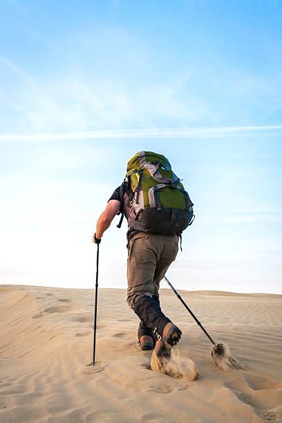 istock Man With Backpack Hiking In The Desert 480750962