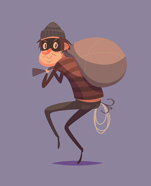 Funny thief character Sly burglar is stealing something. Isolated vector illustration. burglar stock illustrations