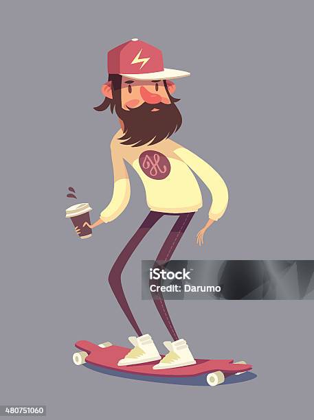 Hipster On A Longboard Stock Illustration - Download Image Now - Longboard Skating, Longboard Surfing, Men