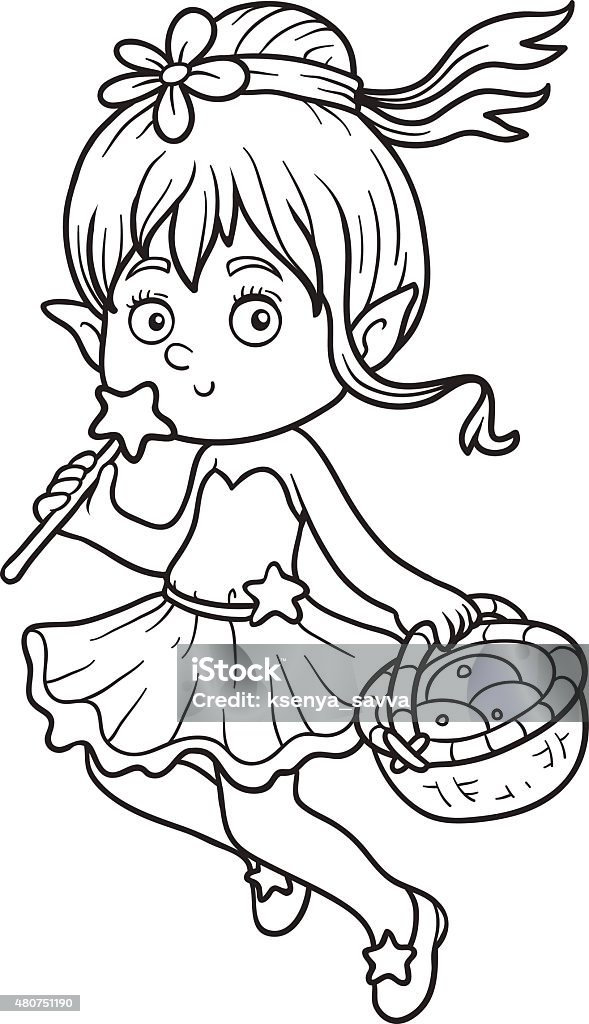 Coloring book (little fairy with a basket of fruit) Coloring book for children (little fairy with a basket of fruit) Coloring Book Page - Illlustration Technique stock vector