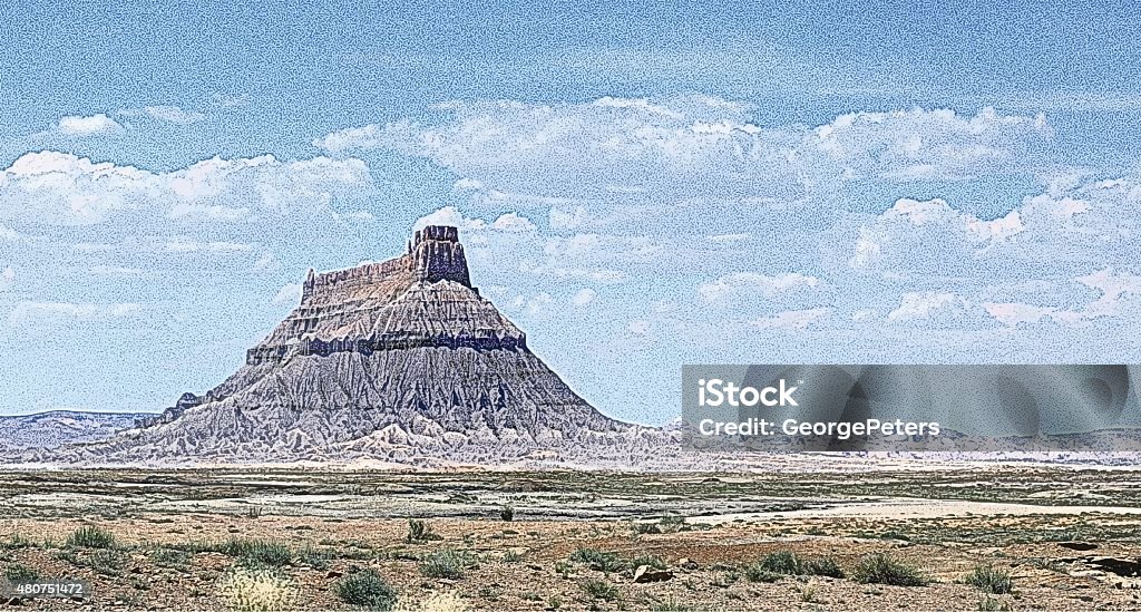Giant Solitary Butte. Southwest USA Stipple illustration of a solitary giant Butte. Factory Butte. Southern Utah. Just outside Capitol Reef National Park near Hanksville, Utah. Utah stock vector