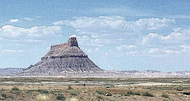 Vector illustration of Giant Solitary Butte. Southwest USA