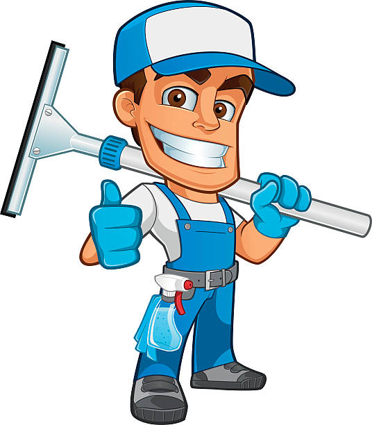 Cleaner Sympathetic glass cleaner, he will dress in work clothes cleaner illustrations stock illustrations