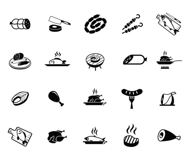 мяса и рыбы иконки - lamb chops stock illustrations