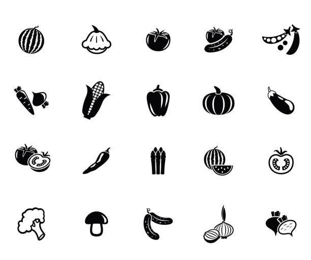 Vegetables icons Vegetables set of vector black icon on white background pickled turnip stock illustrations