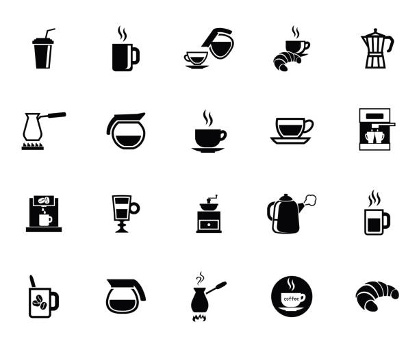 ikony kawy - breakfast cup coffee hot drink stock illustrations