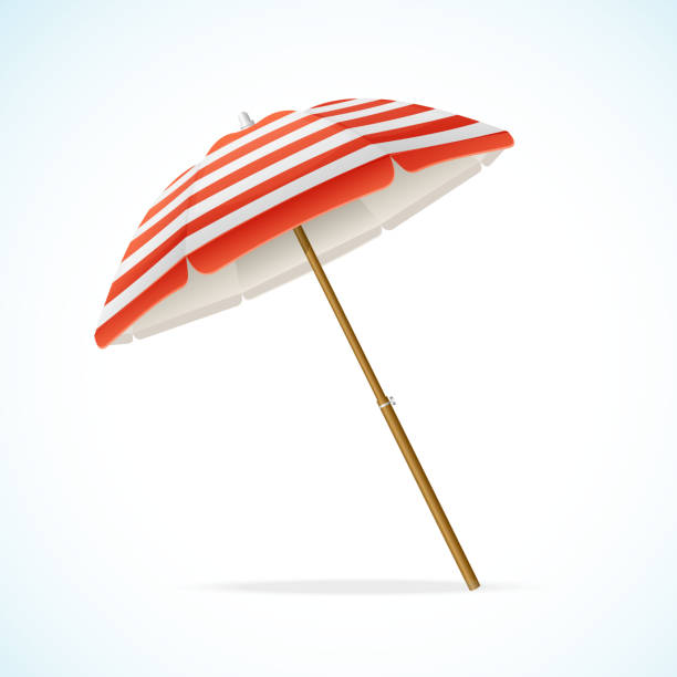 ilustrações de stock, clip art, desenhos animados e ícones de vector guarda-sol de praia vermelha e branca - parasol