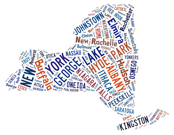 Word Cloud showing the cities in New York Word Cloud shaped like the state of New York showing the cities in the state of New York rochester new york state stock pictures, royalty-free photos & images