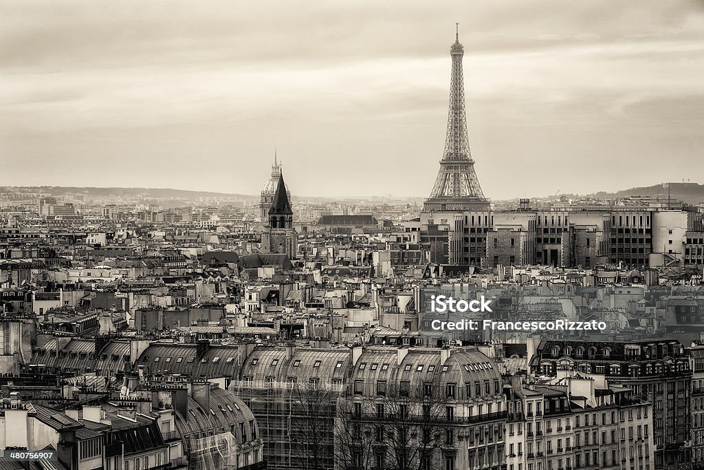 Aerial Traditional View of Paris with the Eiffel Tower. France View of Paris and of the Eiffel Tower from Above Black And White Stock Photo