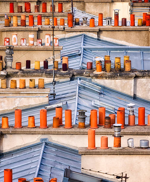 Aerial Detail View of Traditional Rooftops in Paris, France stock photo