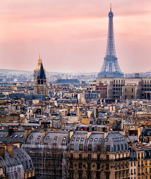 Aerial View of Paris with the Eiffel Tower. Traditional View stock photo