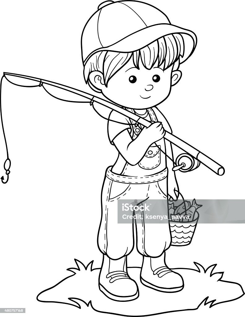 Coloring book (little boy fisher) Coloring book for children (little boy fisher) 2015 stock vector