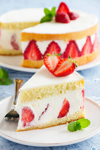istock Sponge cake with strawberries and vanilla cream. 480760605