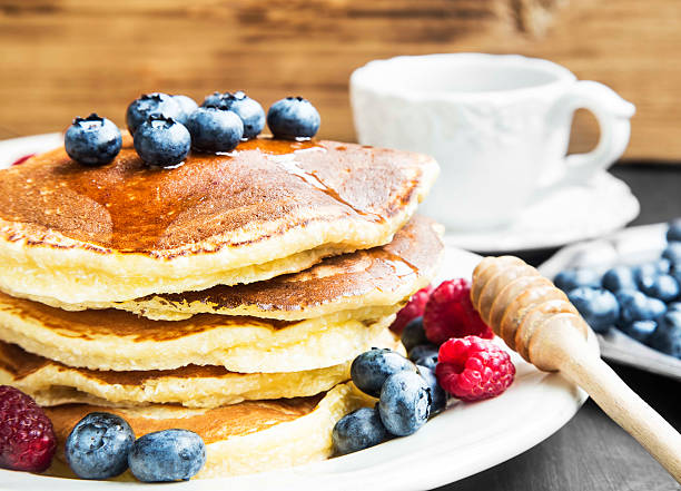 istock Honey Pancakes with Blueberries and Raspberries 480764508