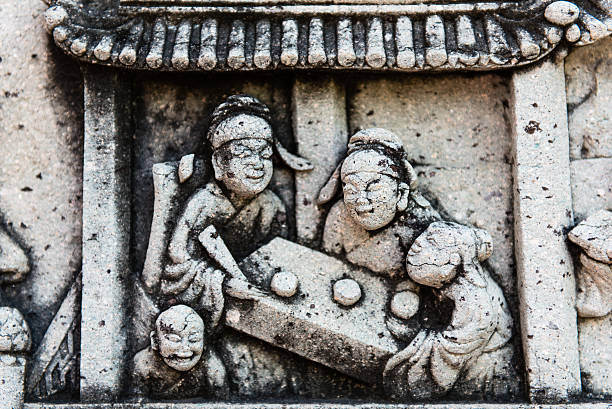 Stone Carving of Family Drinkng Tea