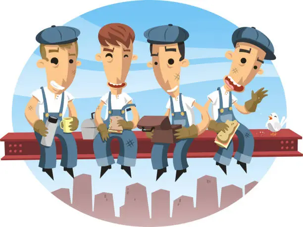 Vector illustration of Construction Workers having lunch on Beam Girder