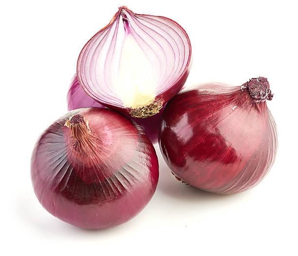 istock Red sliced onion isolated on white background 480770937