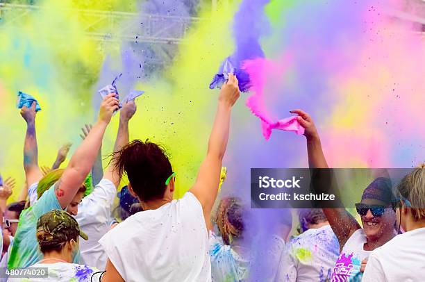 Celebration Of Color With A Powder Throw Stock Photo - Download Image Now - 20-29 Years, 2015, Activity