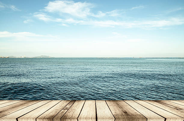 istock Wood, blue sea and sky background 480774506
