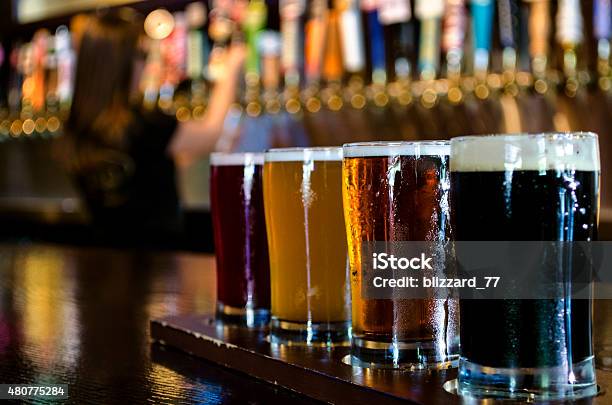 Flight Of Craft Beer Stock Photo - Download Image Now - Craft Beer, Beer Tap, Beer - Alcohol