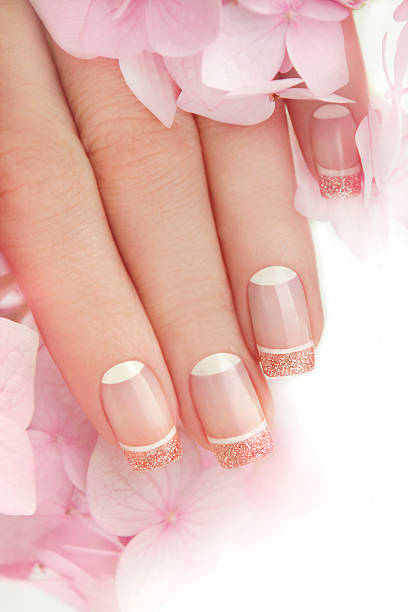 French Manicure With Glitter Stock Photo - Download Image Now - Nail Art, French  Manicure, Nail Polish - Istock