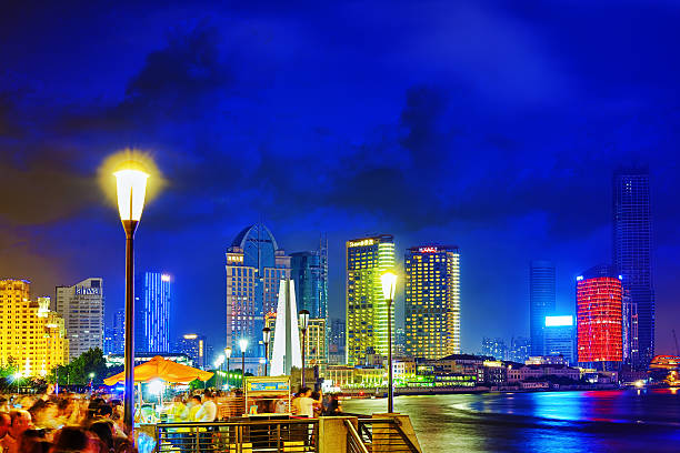 Shanghai, China - May 23, 2015:Beautiful view of  Shanghai -  Bund or Waitan waterfront at night. Shanghai waterfront Bund has historical buildings and it is one of the most famous tourist places in Shanghai.