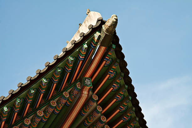 ancient korean style roof white background