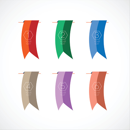 Vector Set of Colorful bookmark or Flags with text and number. Template for designn flyers and cards