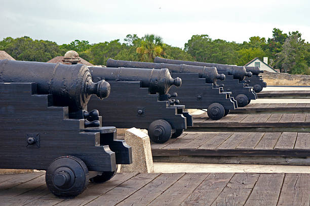 istock Old cannons aiming at the sea 480778628