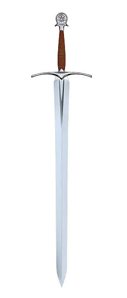 Very high resolution 3d rendering of a medieval sword isolated over white.