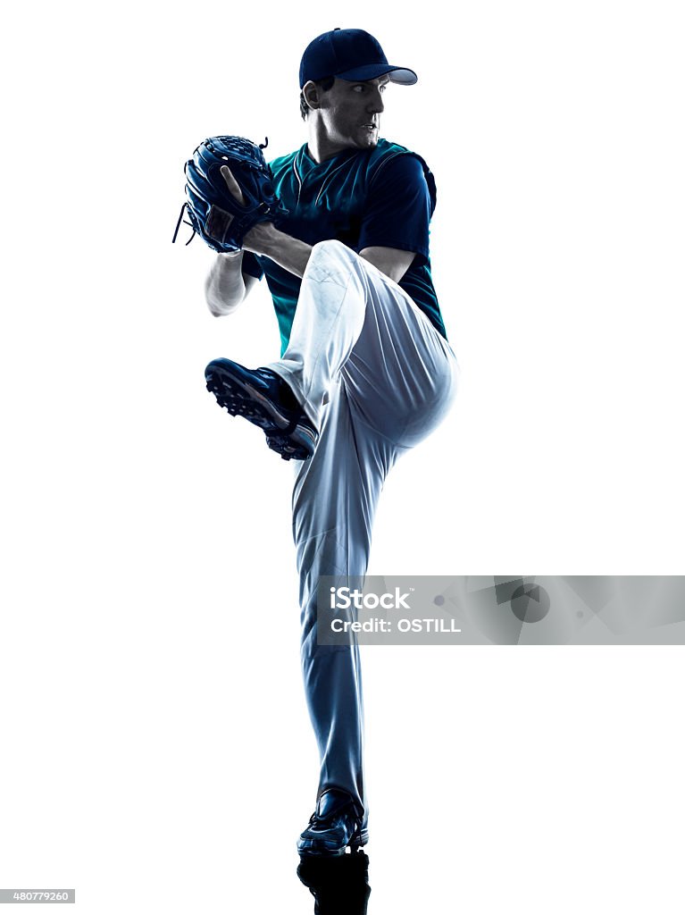 man baseball player silhouette isolated one caucasian man baseball player playing  in studio  silhouette isolated on white background Baseball Player Stock Photo