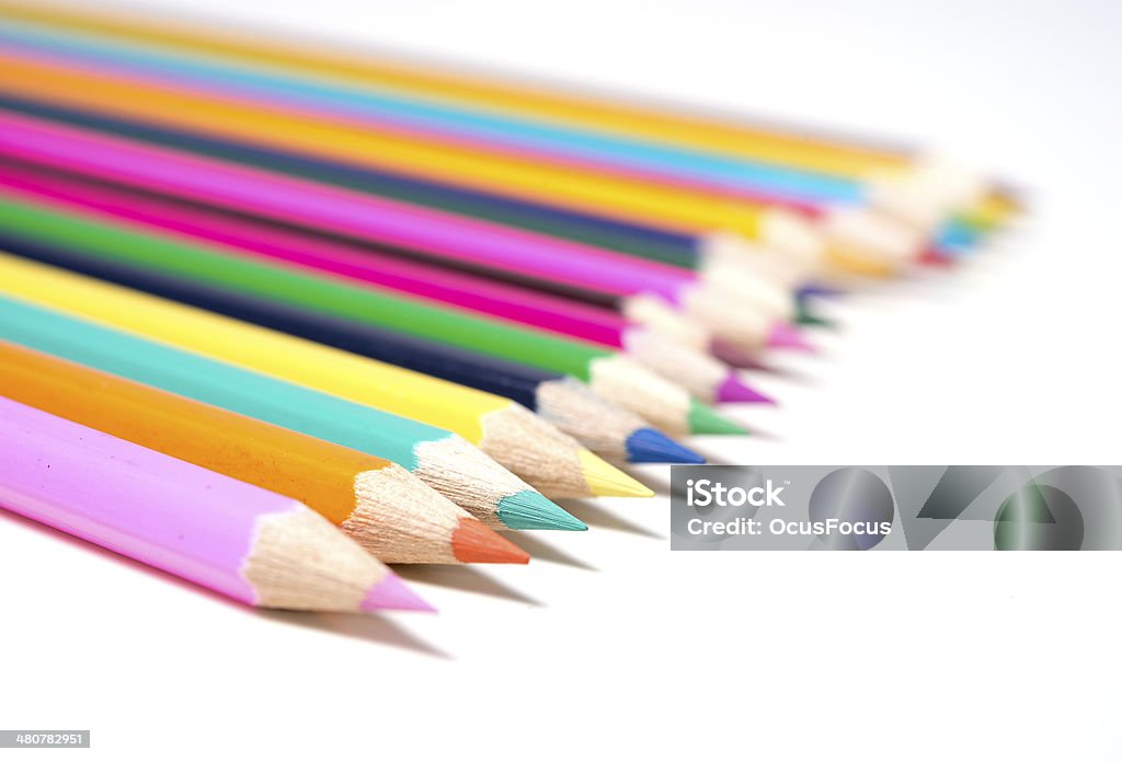 Set of drawing multi colour pencils with copy space Set of drawing multi colour pencils with copy space isolated on white background Arrangement Stock Photo