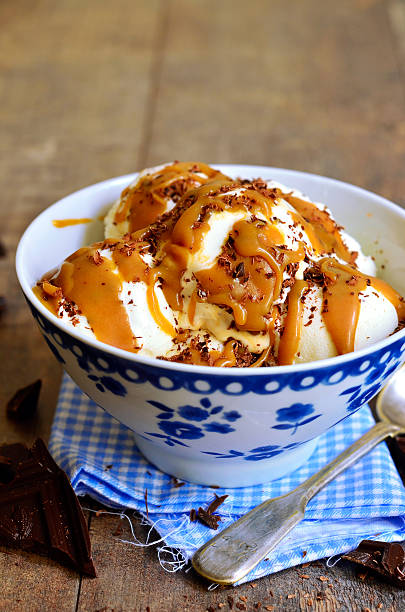 istock Vanilla ice cream with caramel and chocolate. 480783142