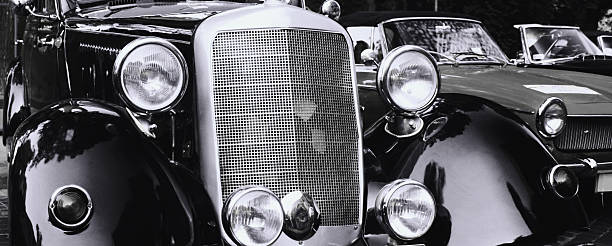istock Front headlights of a restored retro car 480783188