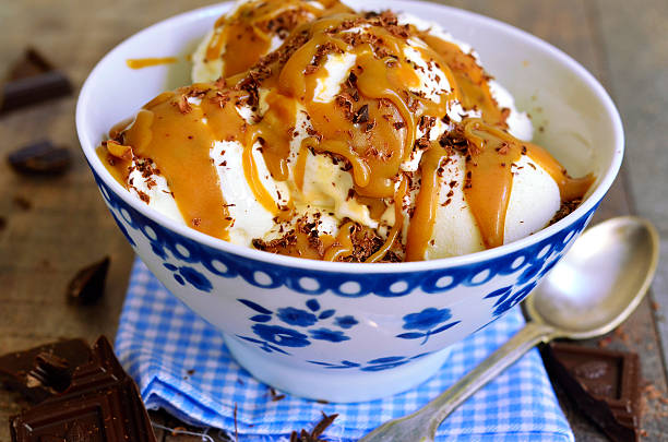 istock Vanilla ice cream with caramel and chocolate. 480783192