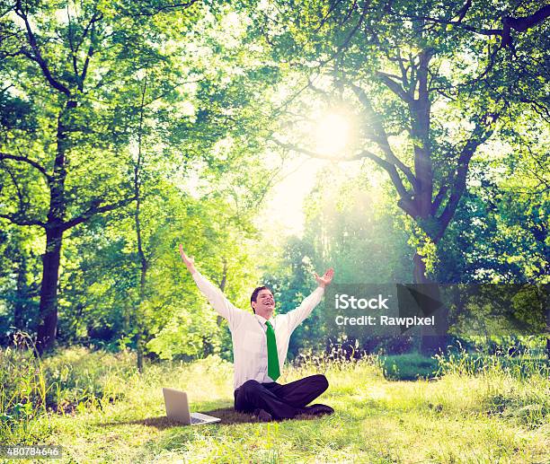 Relaxing Business Working Outdoor Green Nature Concept Stock Photo - Download Image Now