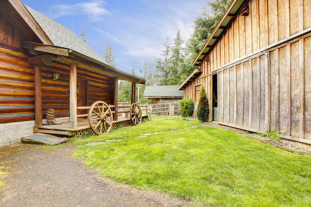 istock Log house exterior and shed. 480784655