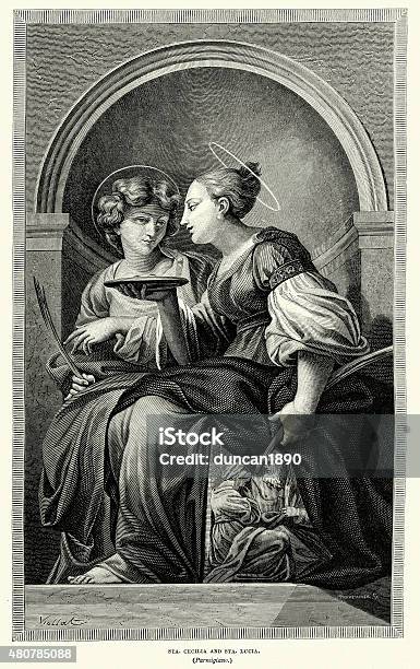 Saint Cecilla And St Lucia Stock Illustration - Download Image Now - Lucy - Fossil, Religious Saint, Religion