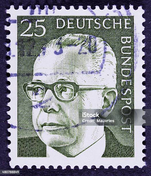 Former German President On An Old Stamp Stock Photo - Download Image Now - 1971, Adults Only, Black Background