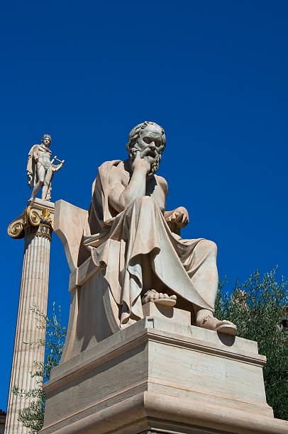 The statue of Socrates next to Academy of Athens, Greece. stock photo