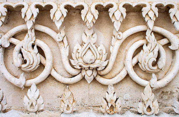 istock White thai art stucco wall in Thai temple 480791200