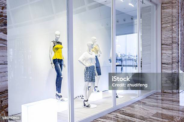 Mannequins In Fashion Shop Display Window Stock Photo - Download Image Now - Store Window, Mannequin, Store