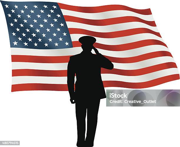 Flag Salute C Stock Illustration - Download Image Now - Saluting, Armed Forces, American Flag