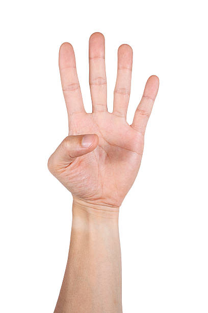 istock Four fingers sign by hand isolated on white 480797454