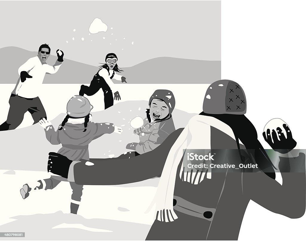 Battaglia a palle di neve - arte vettoriale royalty-free di Abiti pesanti